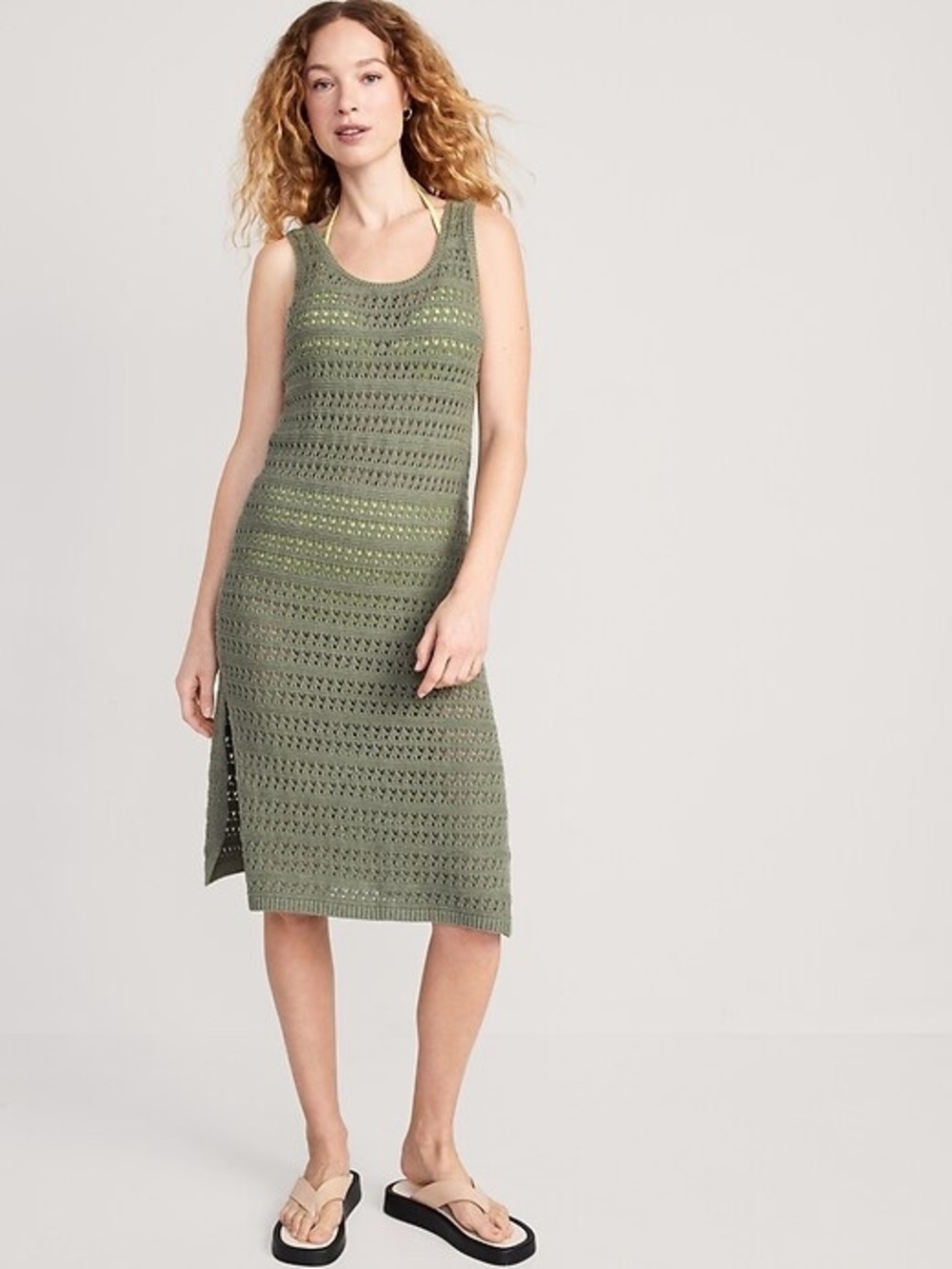 Old Navy Olive Crochet Midi Tank Dress